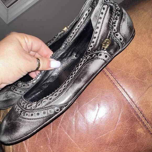 Authentic Gucci Black/Grey Brogue Leather Ballet Flats Size 40 - Picture 13 of 14